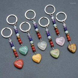 Porte-clés 15pcs amour coeur pierre porte-clés 7 couleurs chakra perles chaînes charmes guérison cristal porte-clés pour femmes hommes