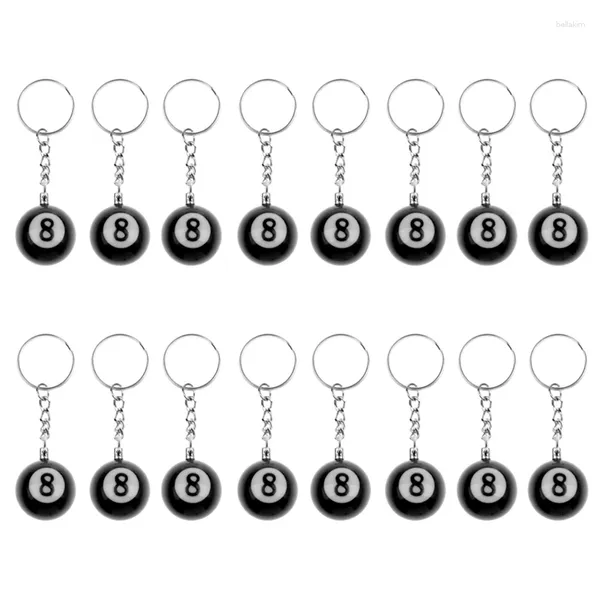 Keychains 16 PCS Billiard Pool Keychain Snooker Table Ball Key Ring Regalo Lucky No.8 25 mm