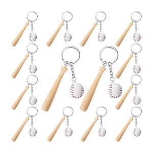 Porte-clés 16 pcs mini baseball porte-clés avec batte en bois pour le thème sportif équipe souvenir athlètes récompenses faveurs200u