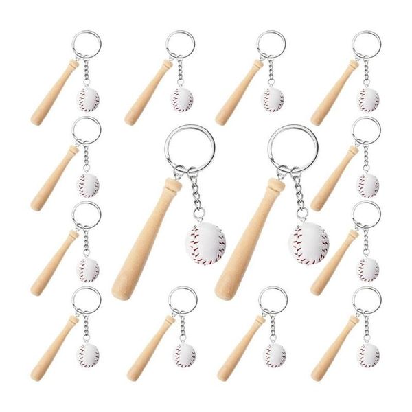 Llaveros 16 PCS Mini llavero de béisbol con bate de madera para deportes Tema Fiesta Equipo Recuerdo Atletas Recompensas Favors299v