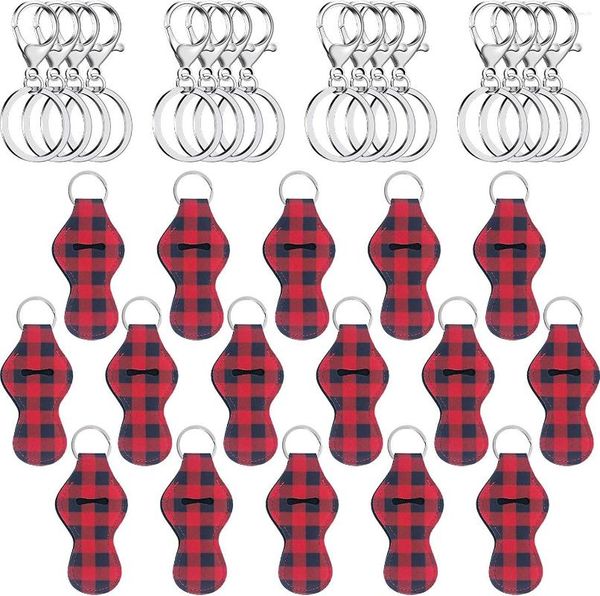 Porte-clés 16 pièces porte-rouge à lèvres porte-clés avec 16 pièces porte-clés en métal noir rouge Plaid pour filles sac cadeau accessoires