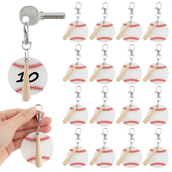 Porte-clés 18pcs Sports Outdoor Miniature pour DIY Exquis Nouveauté Pratique Sac à main Bâtons en bois Baseball Porte-clés drôle enfants