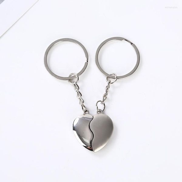 Porte-clés 1 paire Couple porte-clés clé couleur argent corée romantique amant amour coeur forme aimant Souvenirs saint valentin cadeau