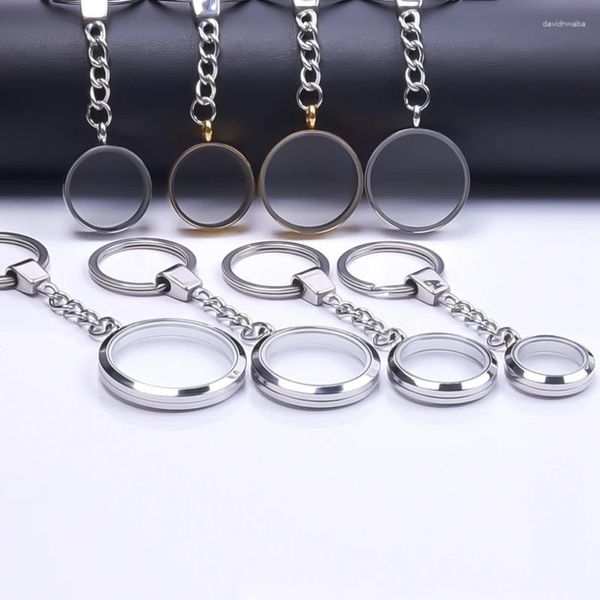 Porte-clés 1pc 20-40mm en acier inoxydable verre rond flottant mémoire médaillon pendentif porte-clés bijoux vivant Po Relicario femmes porte-clés