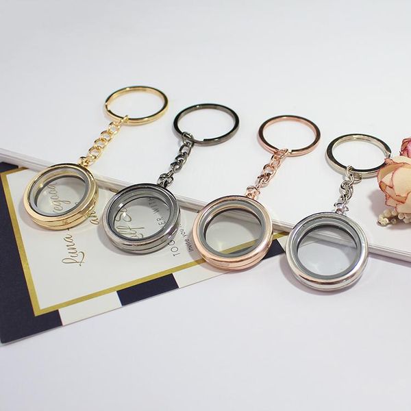Porte-clés 1pc 30mm rond verre médaillon en alliage de zinc magnétique bricolage charmes porte-clés