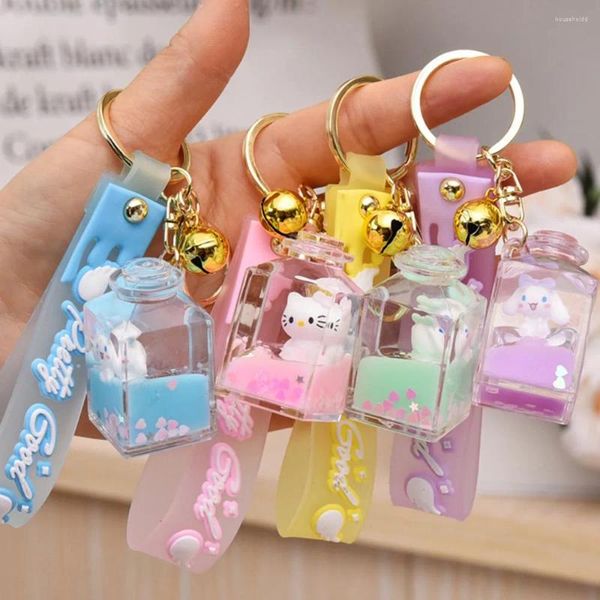 Porte-clés 1pc acrylique bouteille de parfum flottant porte-clés pendentif créatif mouvant dans l'huile liquide porte-clés pour femmes hommes