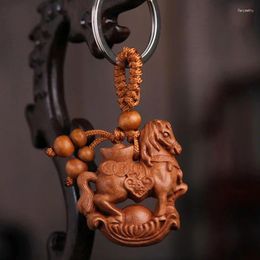 Keychains 1pc créatif chanceux pendentif peach en bois zodiaque clés clés clés bagues chaîne femme hommes holder bijoux cadeau