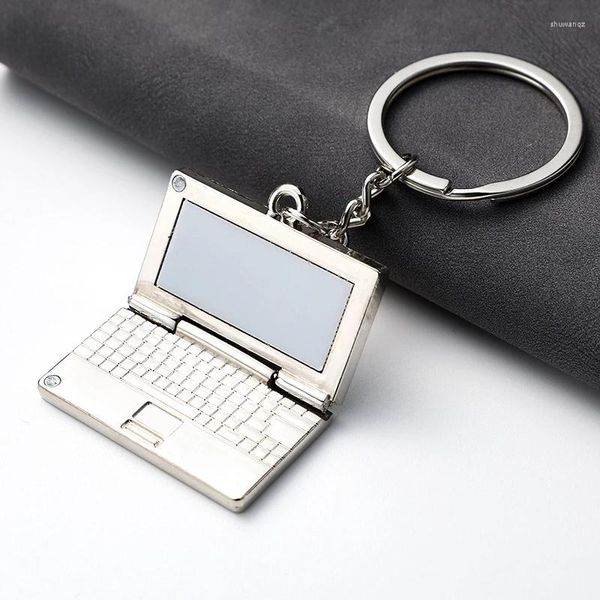 Porte-clés 1PC créatif Mini métal ordinateur portable porte-clés personnalité Simulation ordinateur portable Logo nom numéro de téléphone porte-clés