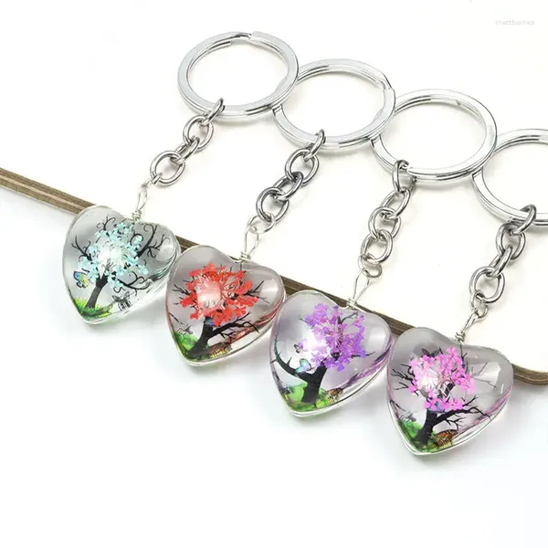 Porte-clés 1pc créatif arbre de vie dentelle fleur séchée porte-clés pendentif plante spécimen accessoires voiture porte-clés