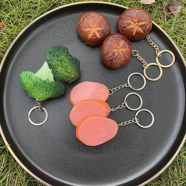 Llaveros 1 unid lindo mini simulación comida llavero plástico brócoli jamón champiñón llavero regalo colgante accesorios llavero joyería