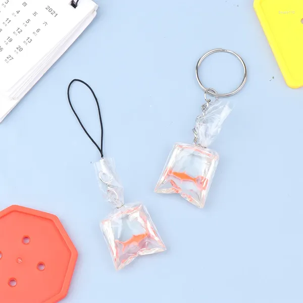 Porte-clés 1PC mignon simulé poisson rouge téléphone lanière sac d'eau transparent pendentif porte-clés créatif voiture porte-clés accessoires