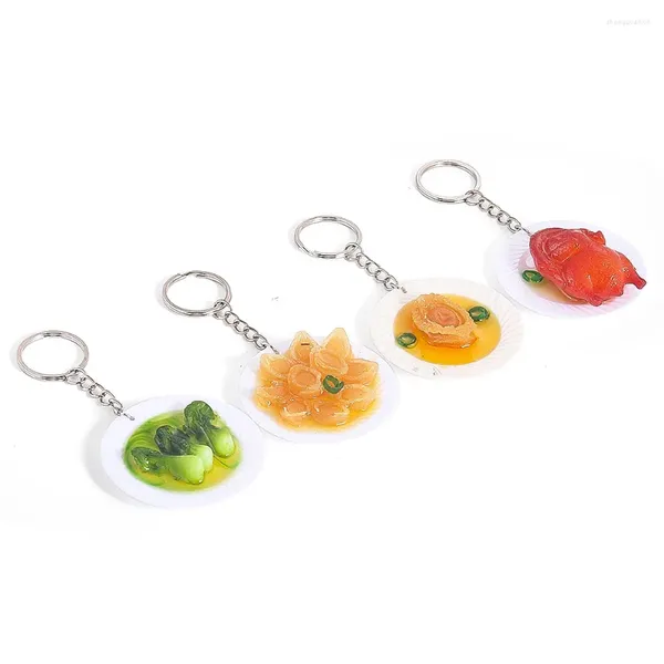 Porte-clés 1pc émulation poulet grillé légumes abalone fruits de mer délices PVC pendentif porte-clés drôle anneau Dangle sac à dos bijoux