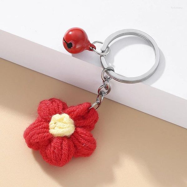 Porte-clés 1pc porte-clés tricoté à la main pour femmes fille mignon crochet fleur porte-clés pendentifs voiture porte-clés sac à main charmes cadeaux