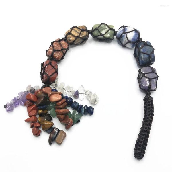 Porte-clés 1pc suspendus décoration chakra 7 bracelet culbuté gland Feng Shui ornement pierres naturelles pour pendentif de voiture