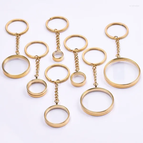 Porte-clés 1pc taille intérieure 10-40mm couleur or rond médaillon porte-monnaie pendentif femmes porte-clés bricolage en acier inoxydable Relicario porte-clés bijoux