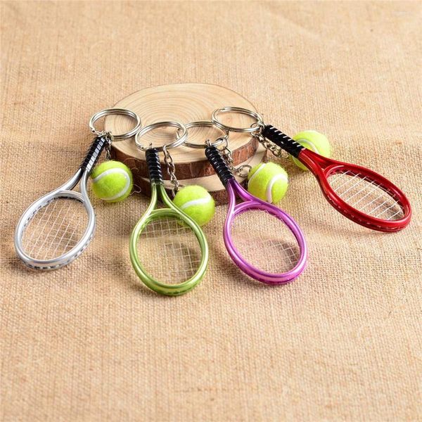 Llaveros 1PC Metal Creativo 3D Raquetas de tenis Bola Llavero Anillo Regalo