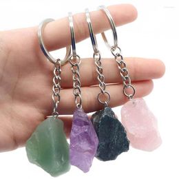 Keychains 1pc Natural Amethyst Lapis Lazuli Crystal Quartz Raw Stone Pendant Key Chain Bag Healing Reiki Gift Forb22