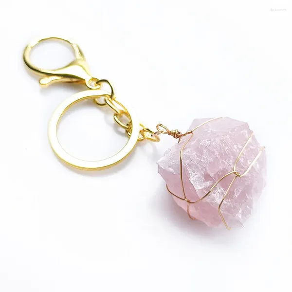 Keychains 1pc Natural Raw Ore Keychain Stone Crystal Quartzs Femme Hommes Hands Minal Keyring Bijoux