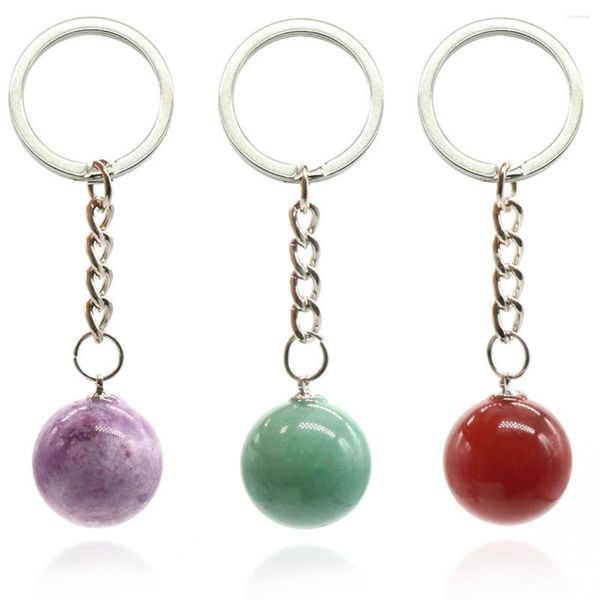 Porte-clés 1PC boule de pierre naturelle porte-clés Quartz Rose améthyste Agate opale porte-clés accessoires de décoration de voiture