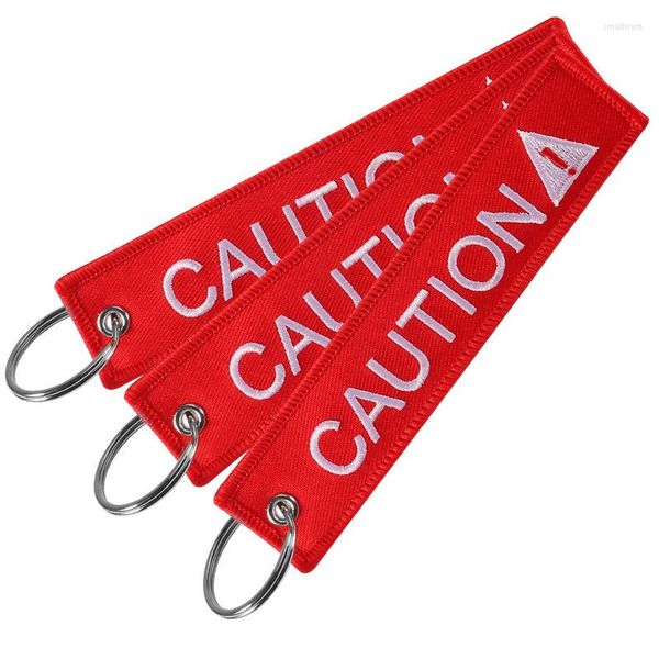 Porte-clés 1 PC ou 3 pièces des deux côtés texte broderie ATTENTION rouge pendentif Aviation porte-clés voiture porte-clés cadeaux en gros