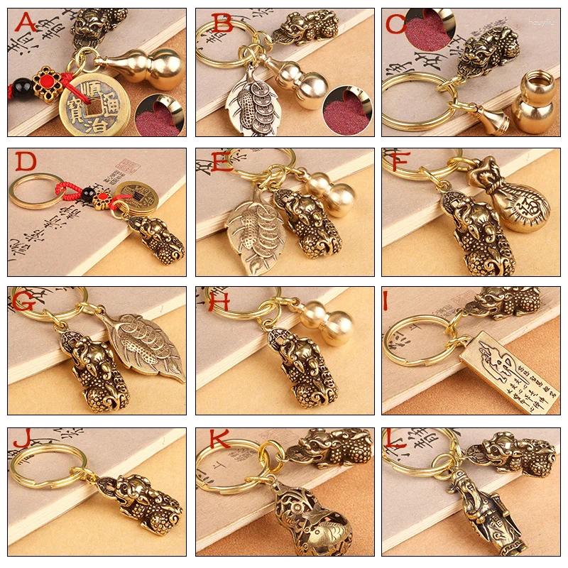 Keychains 1PC Pixiu Pendant Keychain Brass Money Bag Good Luck Feng Shui Cinnabar Gourd Hanging Jewelry Handmade Rope Lucky Car Key Chain