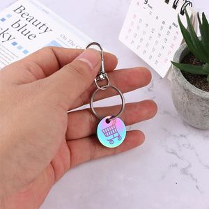 Keychains 1pc Portable Carts Token Keyring Solver Chip Key Chain 23mm One Euros Europe Metal Shopping Trolley Coin Holder Keychain