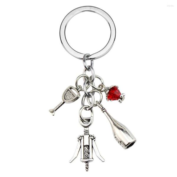 Porte-clés 1pc vin rouge breloque porte-clés raisin verre tasse ouvre-bouteille porte-clés cadeaux Fit chaînes bijoux pour femmeshommes