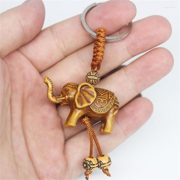 Llaveros 1PC Resina Elefante Colgante Llavero Religión Talla de madera Colgantes Llavero Forma de animal Titular Hebilla Accesorios Miri22