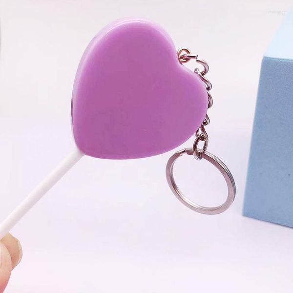 Llaveros 1PC Color sólido Acrílico Flat Lollipop Caramelo en forma de corazón con palo Niños Regalo de cumpleaños Niñas Bolsa de teléfono Llavero colgante