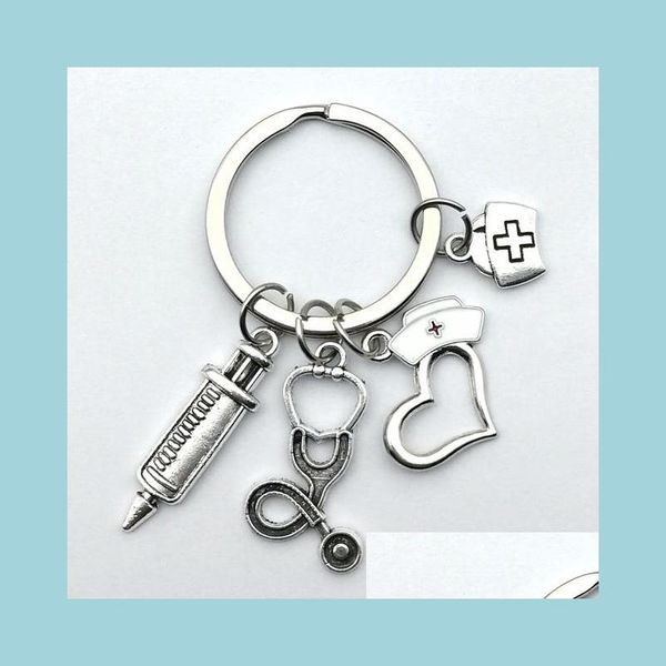 Porte-clés 1Pc Vintage Docteur Médical Porte-clés Stéthoscope Seringue Ambance Pendentif Porte-clés Pour Infirmière Cadeau Créatif Bijoux Accessoires Dhd3I