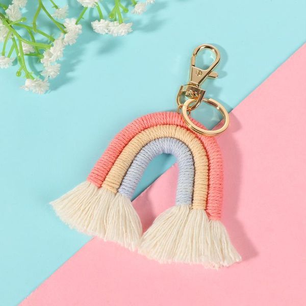 Llaveros 1 pieza arcoíris tejido para mujer bohemio hecho a mano llavero macramé bolso encanto coche colgante joyería regalos 2022