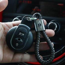 Porte-clés 1 pièces 3D métal et cuir voiture Logo porte-clés porte-clés pour Mini Cooper Clubman Countryman R56 R57 R58 R60 Auto accessoires1