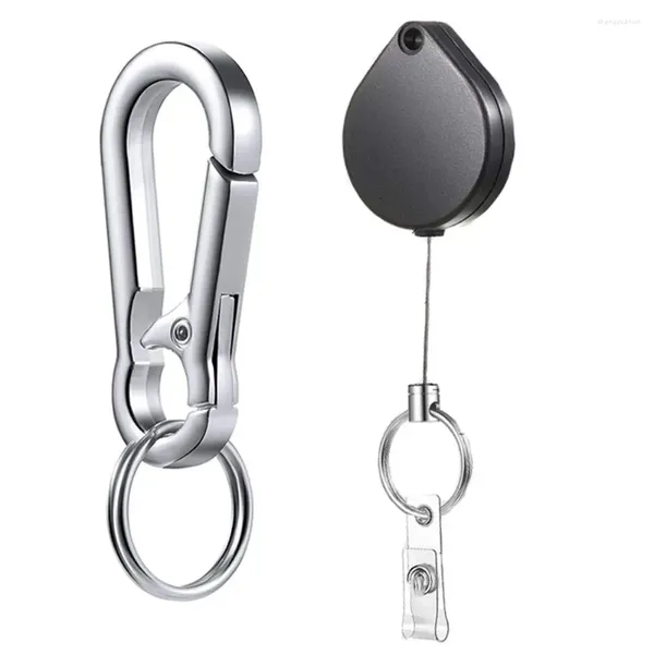 Llaveros 1 unids Cinturón Titular de cuerda Easy Pull Hebilla Insignia Carrete Clip Retráctil Llavero Lanyard Anillo Mosquetón