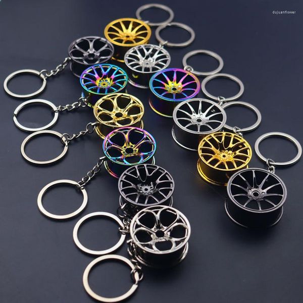 Porte-clés 1pcs mode alliage métal voiture modifié roue porte-clés pour hommes 3D simulation coloré pièces d'auto modèle pendentif porte-clés cadeau