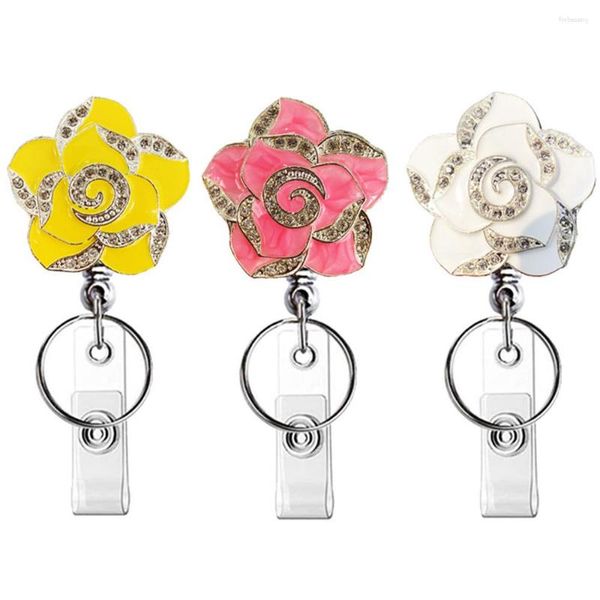 Porte-clés 1 pièces mode fleur forme rétractable Badge bobine pince bureau nom titulaire carte accessoires