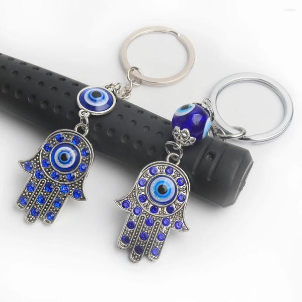 Llaveros 1 unids Mano de Fátima Palm Llavero Devil's Eye Turco Azul Lucky Bead Llavero para mochila Monedero Tote Key Holder Colgante Amuleto