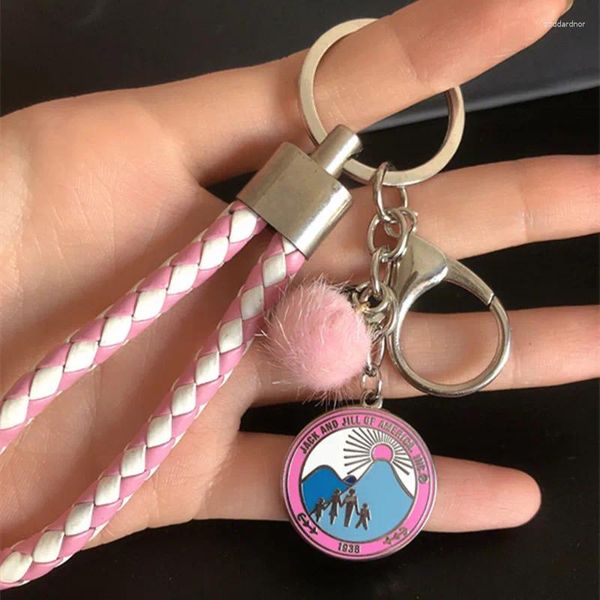 Porte-clés 1pcs Jack et Jill Cuir Tressé Porte-clés Rose Bleu Métal OKC32 DIY Sac Voiture Grec Fraternité Sororité KeyRing Drop