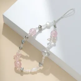 Llaveros 1 unids rosa cuentas de cristal estrella de mar teléfono móvil cadena llavero lindo teléfono celular caso colgante mujeres teléfono phoen lanyard joyería