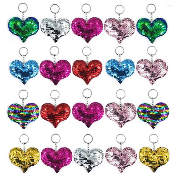 Porte-clés 1pcs réfléchissant brillant coeur de pêche porte-clés pendentif voiture bagages mode paillettes accessoires en forme de coeur bibelots d'amour