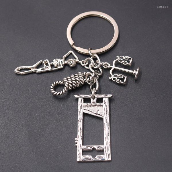 Llaveros 1 unids Retro Medieval Horca Guillotina Llavero DIY Charm Joyería Hip-Hop Estilo Ley Penal Pena de Muerte Llavero A781