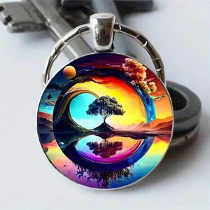 Keychains 1pcs Tai Chi Tree of Life Charm Hanger Keychain Fashionable Painted Metal Keyring perfect cadeau voor zowel mannen als vrouwen