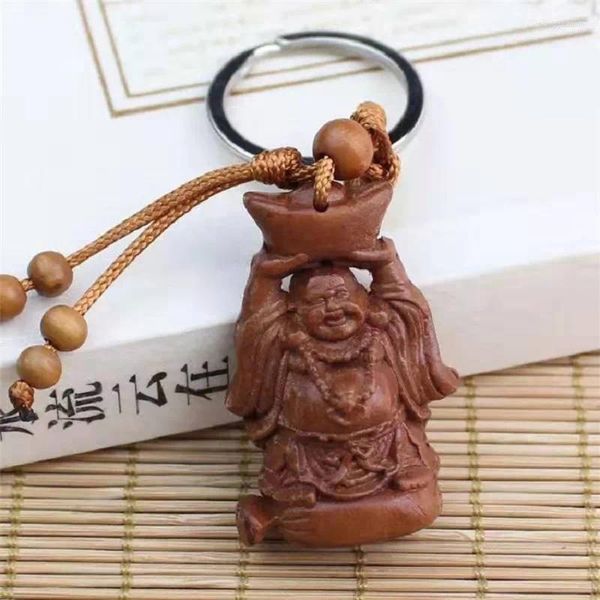 Porte-clés 1pcs femmes homme acajou tridimensionnel porte-clés réaliste bouddha pendentif anneau bijoux cadeau pour accessoires de voiture