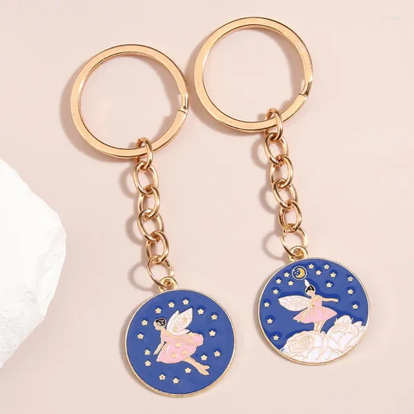 Keychains 1set (2pcs) ami Keychain Flower Fairy Key Ring Moon Star Chains Cadeaux d'amitié pour les femmes BIEUX DIY BIELLIR MAIN