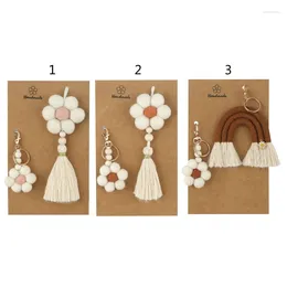 Porte-clés 1set Boho Macrame Rainbow Fleur Pendentif Sac Charme Voiture Ornement suspendu pour les cadeaux de la Saint-Valentin