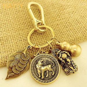 Keychains 1xMetal Gourd Keychain overnacht Fortune Pixiu Lucky Transfer Bag Money 2022 jaar Tiger Pendant Chinese Feng Shui