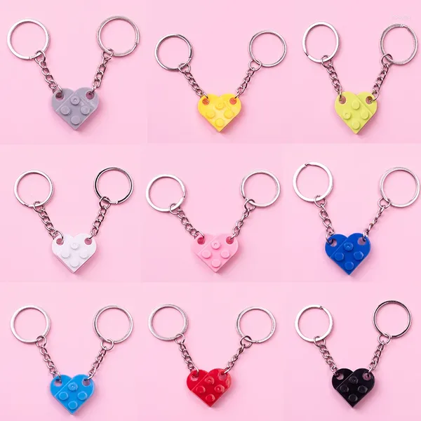 Porte-clés 2 jolis blocs de construction de couple amour porte-clés hommes et femmes amitié mode puzzle briques bijoux accessoires cadeaux