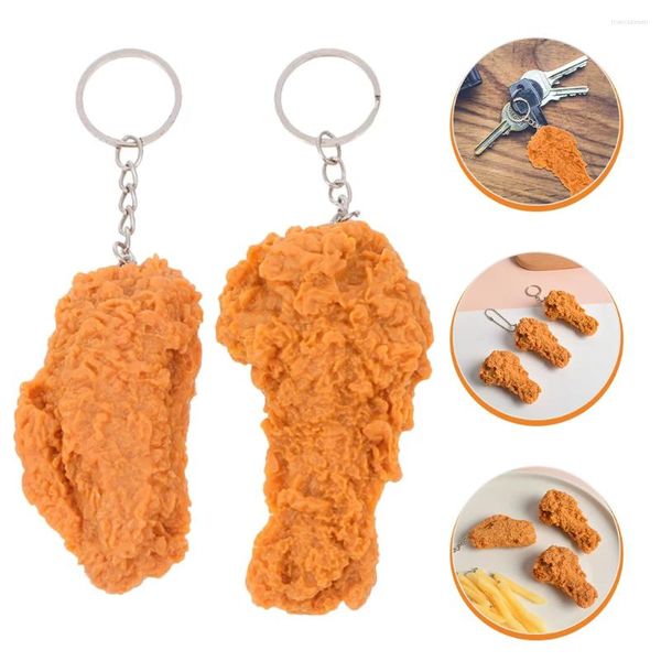 Keychains 2 pcs Poulet Ligne aile pendentif cuit clés anneau automobile accessoires de modèle décor de sac en métal clés frit