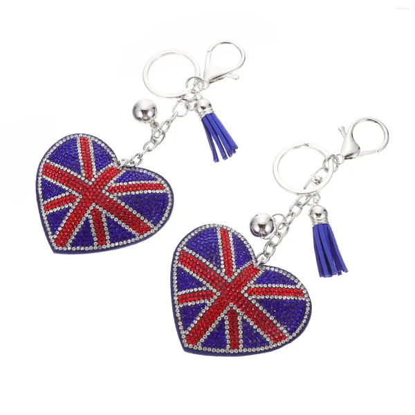 Porte-clés 2 pièces porte-clés porte-clés décoration Miss sacs à main métalliques pour femmes drapeau britannique alliage en forme de coeur