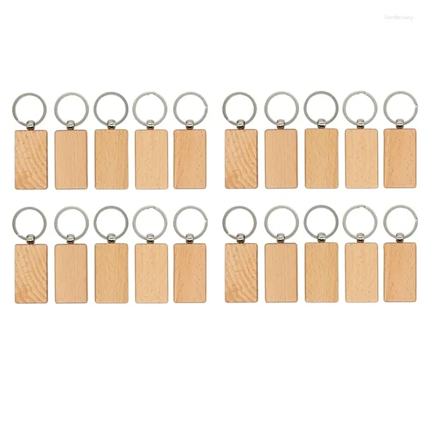 Porte-clés 20 pcs vierges en bois rectangle porte-clés en bois vierge (largeur: 1,22 pouce) pour