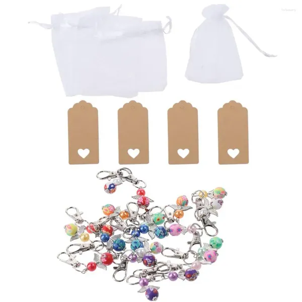Keychains 20 Set Pearl Angel Perles pendentif Keychain 8color Zinc Alliage Forme Slebour Sac de charmes